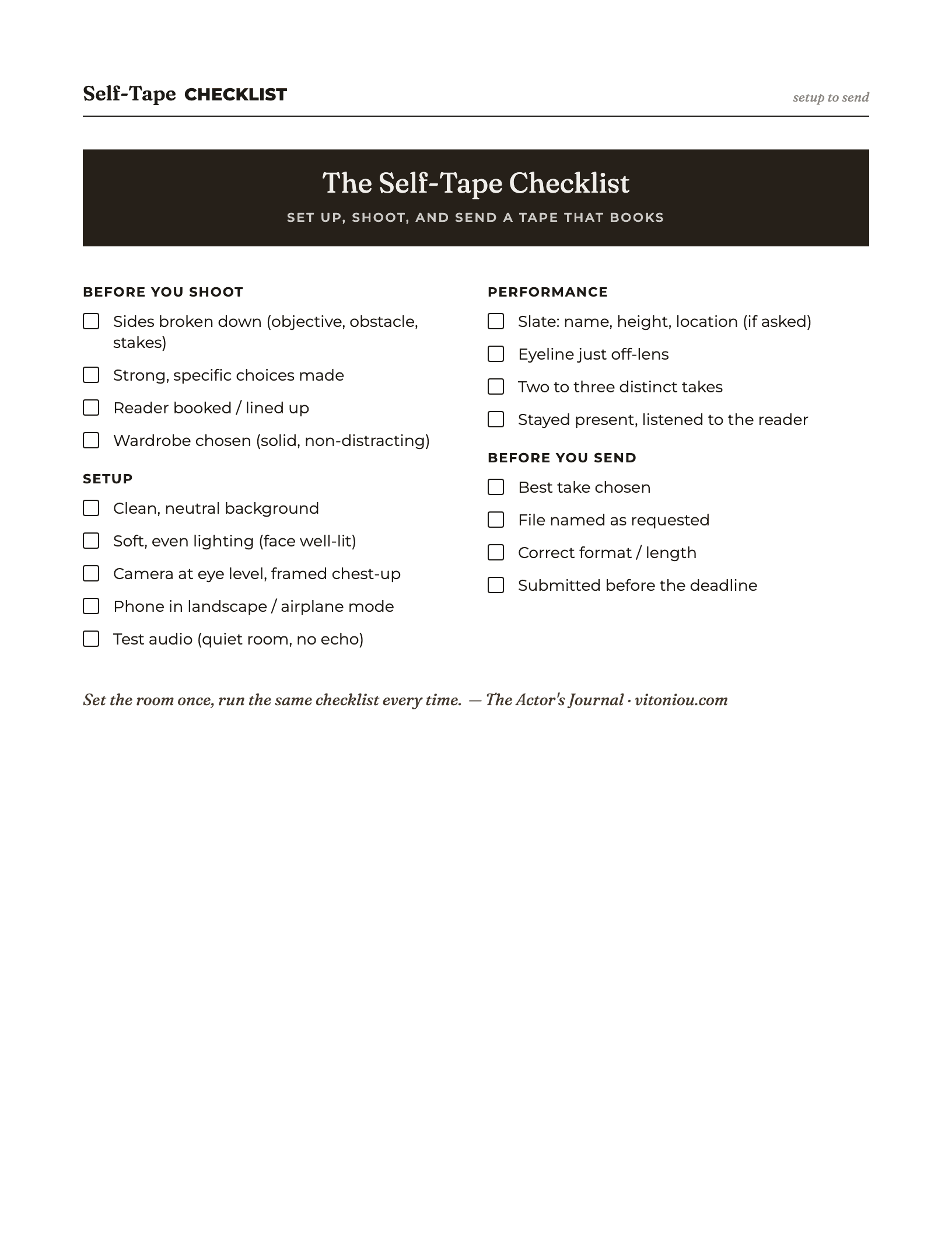 Preview of the Self-Tape Checklist for Actors